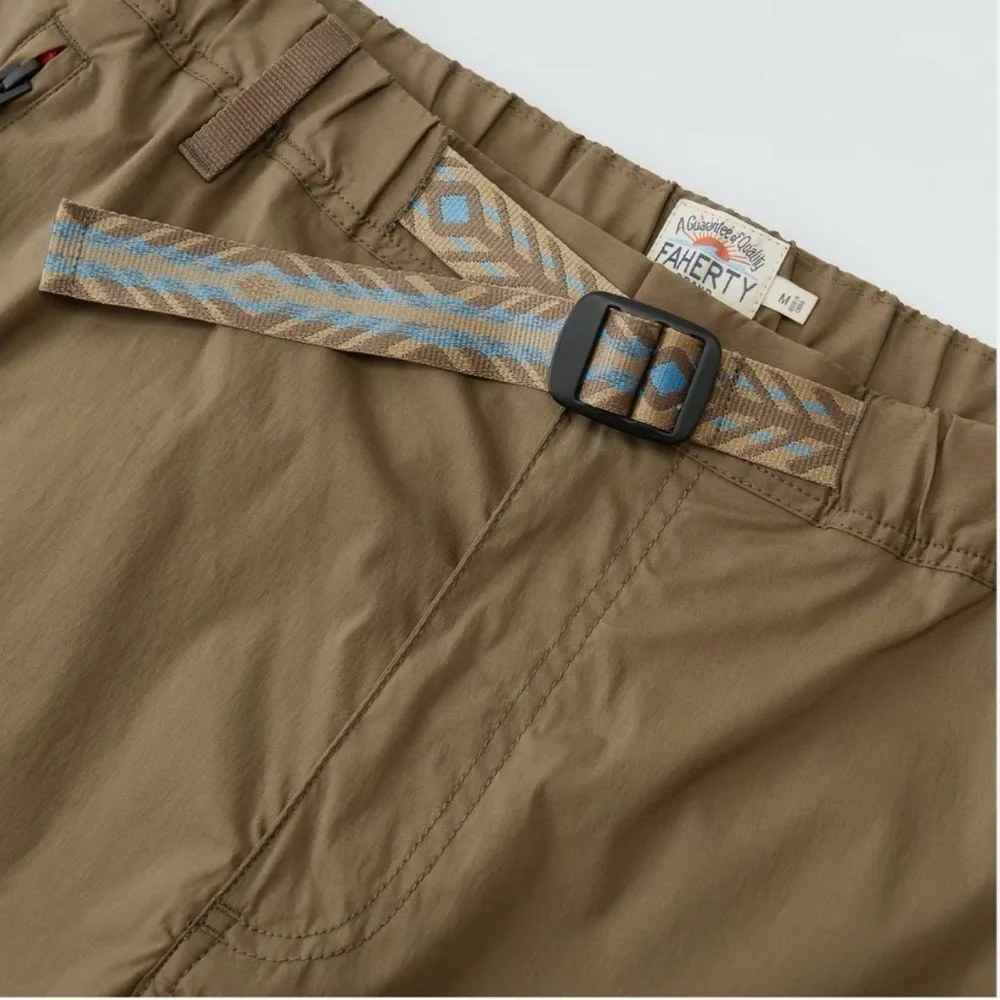 Faherty Rockpoint Belted Cotton-Blend Shell Hybrid Shorts Tan Brown XL